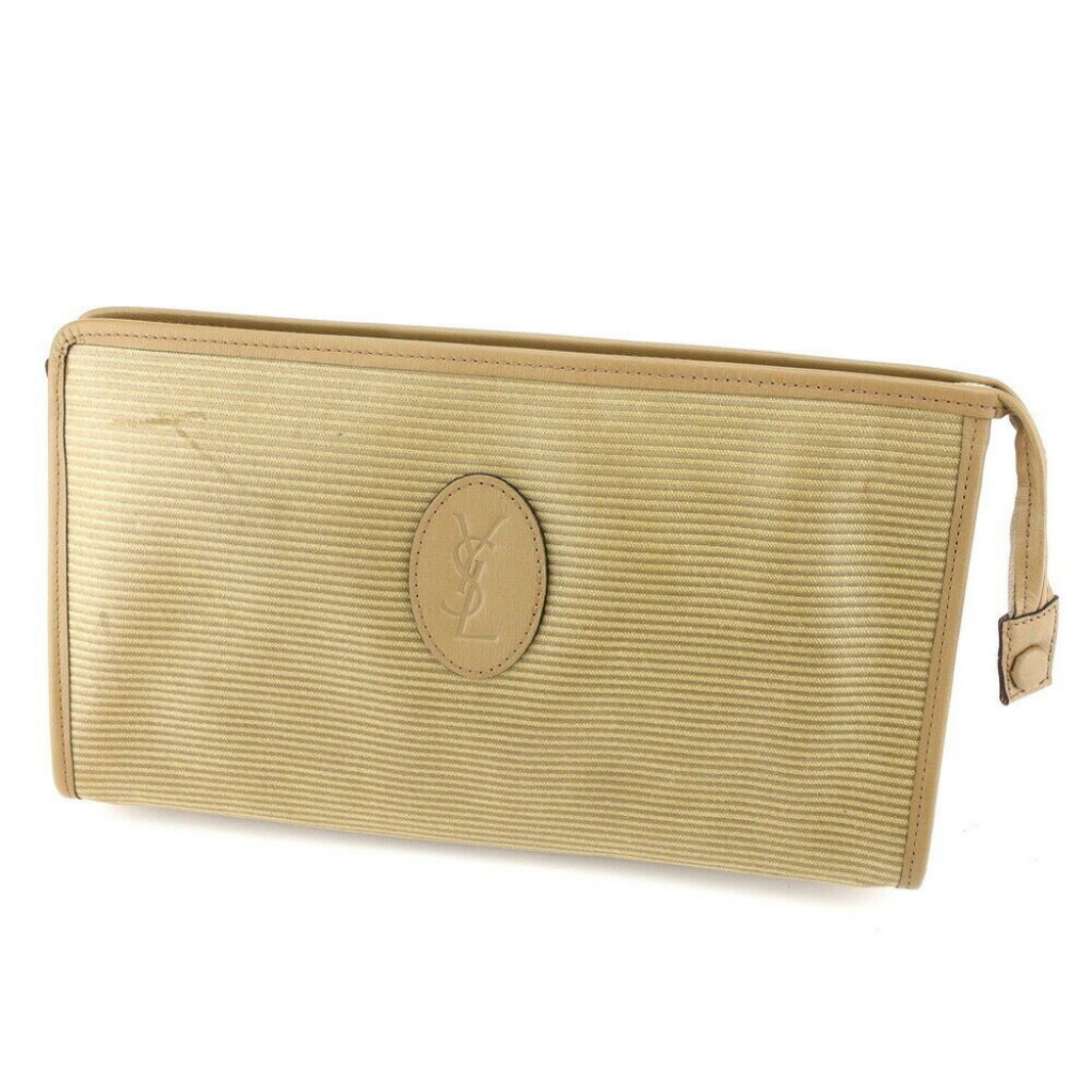 Yves Saint Laurent Second Bag Border Beige ~ Auth Used T14315